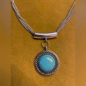 Faux Turquoise Pendant Necklace Multi Chain